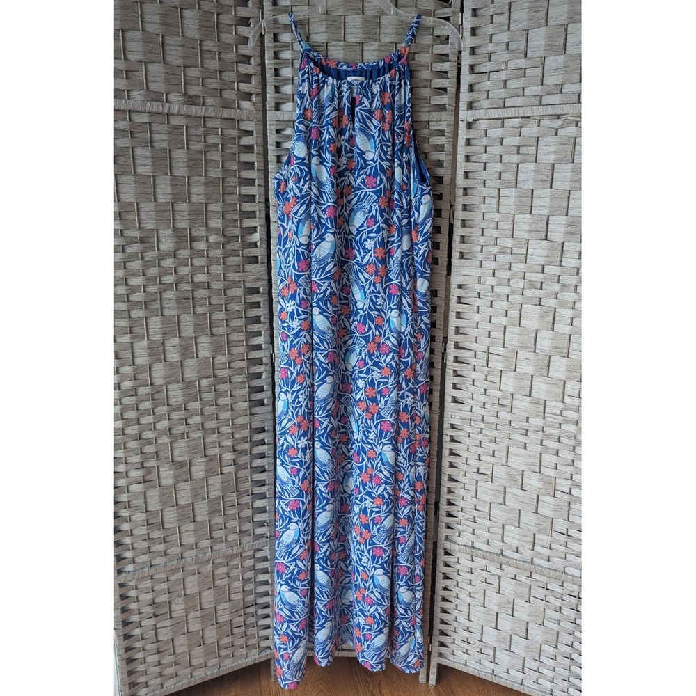 Old Navy Maxi Shift Dress Blue Bird Floral Halter Neck Sleeveless Chiffon Sz XL